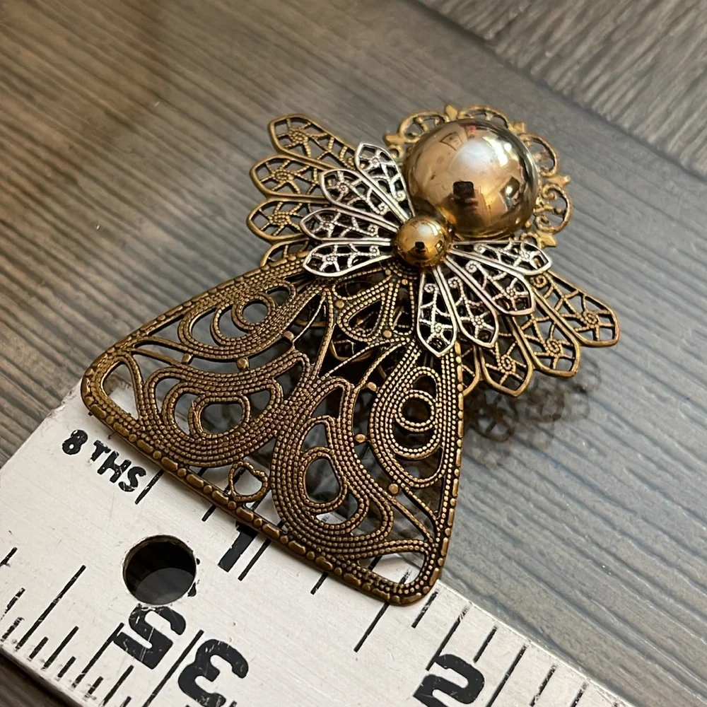 Vintage Brass Multi Metal Angel Brooch Set